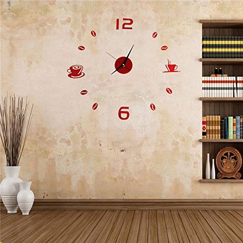 Aliciashouse Reloj de Pared Grande DIY Wall Sticker Reloj café té Taza número Reloj Home Decor de Cafe-Negro