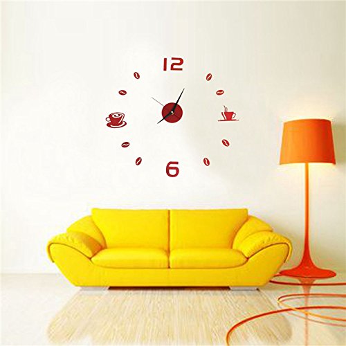 Aliciashouse Reloj de Pared Grande DIY Wall Sticker Reloj café té Taza número Reloj Home Decor de Cafe-Negro