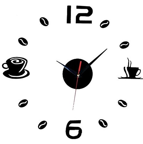 Aliciashouse Reloj de Pared Grande DIY Wall Sticker Reloj café té Taza número Reloj Home Decor de Cafe-Negro