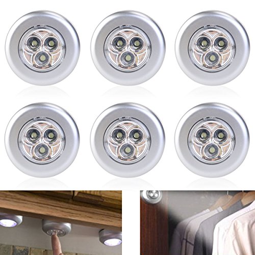 Alimentadas por batería de 6pcs inalámbrica clic Stick-empuje 3-LED lámpara de luz (luz blanca)