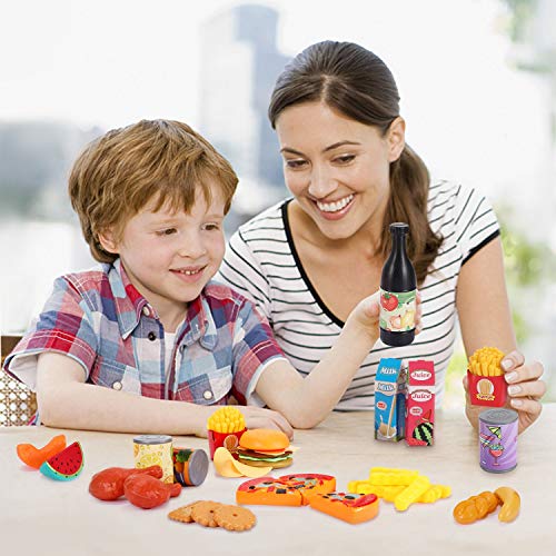 Alimentos de Juguete Set, joylink 139pcs Comida Cocina Juguete Cortar Frutas Verduras Pizza Juego de Plástico para Niños, Juguete Imitación Juego de rol para 3+ Años Niños