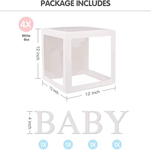 ALITREND Cajas para Baby Shower para Decoración de Fiestas, 4 Cajas de Globos Transparentes para Decoración de Bloques de Bebé con Letra para Revelar el Género Fiestas Niños y Niñas (Plata3)