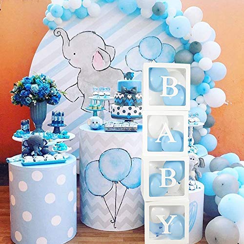 ALITREND Cajas para Baby Shower para Decoración de Fiestas, 4 Cajas de Globos Transparentes para Decoración de Bloques de Bebé con Letra para Revelar el Género Fiestas Niños y Niñas (Blanco1)