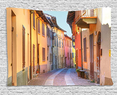 ALKKVI Tapices de Pared Italy Tapestry Narrow Paves Street Among Old Houses in Town Serralunga D'Alba Piedmont decoración para el hogar,para dormitorios,Salones o como Manta para Playa 80 W X 60 L