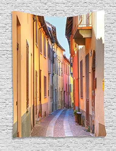 ALKKVI Tapices de Pared Italy Tapestry Narrow Paves Street Among Old Houses in Town Serralunga D'Alba Piedmont decoración para el hogar,para dormitorios,Salones o como Manta para Playa 60 W X 80 L