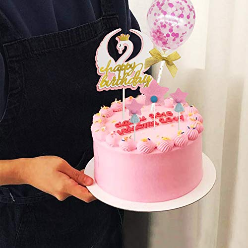 Allazone Topper Tarta Cumpleaños Decoración de Pasteles, 1 Pz Topper de Pastel de Cisne, 1 Pz Rosa Globo de Confeti, 3 Pz Estrella, 1 Pz Lollipop para Fiesta de Cumpleaños de Niña, Baby Shower