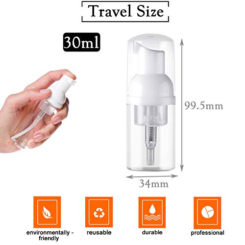 Alledomain - 6 botellas vacías de espuma, sin BPA, rellenables, de plástico transparente, dispensador de jabón de espuma pequeña para limpieza, viajes, cosméticos (30 ml)