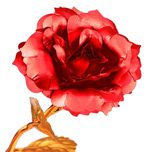 ALLOMN Rosa, Flores Artificiales, 24K Chapado en Oro Rosa con Caja de Regalo día de San Valentín Día de la Madre Cumpleaños de Navidad (Rojo)