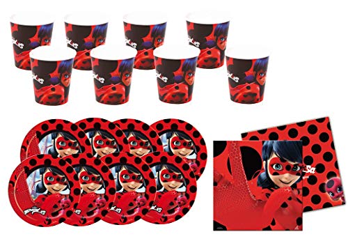 ALMACENESADAN 0490, Pack Desechables Lady Bug para Fiestas y cumpleaños; 8 Platos 23 cm, 8 Vasos, 20 servilletas