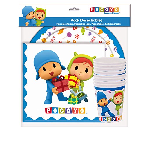 ALMACENESADAN 0492, Pack Desechables Pocoyo y Nina para Fiestas y cumpleaños; 8 Platos 23 cm, 8 Vasos, 20 servilletas