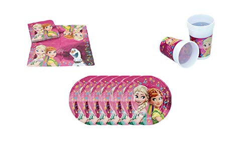 ALMACENESADAN 1084, Pack Desechables Plus Fiesta y cumpleaños Disney Frozen; 16 servilletas de Papel, 6 Vasos y 6 Platos 19,5 cm