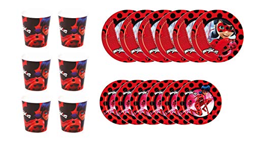 ALMACENESADAN 1100, Pack Desechables Fiestas y cumpleaños Basic Lady Bug, Compuesto por 6 Vasos, 6 Platos 18 cm y 6 Platos 23 cm