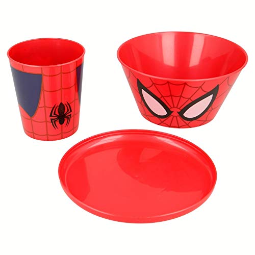 ALMACENESADAN 2075; Set apilable Desayuno o merienda Spiderman; Compuesto por un Bol, un Plato y un Vaso, Producto de plástico, Libre BPA