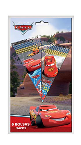 ALMACENESADAN 2355; Pack 6 Bolsas de Cono Disney Cars; Ideal para Fiestas y cumpleaños; Bolsas para gominolas o Regalos; Producto de plástico; Dimensiones 20x40 cm