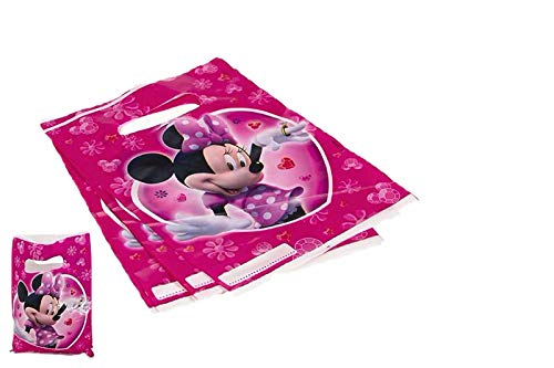 ALMACENESADAN 2365; Pack 6 Bolsas Party Bags Disney Minnie Mouse; Ideal para Fiestas y cumpleaños; Bolsas para gominolas o Regalos; Producto de plástico; Dimensiones 22x16 cm