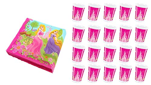 ALMACENESADAN 2608; Pack cumpleaños Disney Princesas; Compuesto por 20 Vasos y 20 servilletas; Ideal para Fiestas y cumpleaños