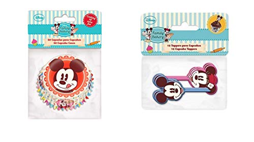 ALMACENESADAN 9961, Pack Bakery Disney Mickey Mouse. Compuesto por 60 cápsulas para Cupcakes Mickey Mouse y 12 Topper para Cupcakes Mickey Mouse