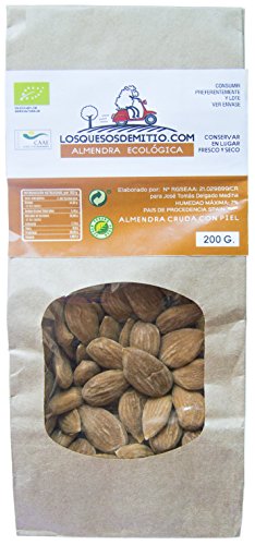 Almendras ecológicas deliciosas y saludables de Losquesosdemitio, crudas, sin sal añadida, cultivadas en España (una bolsa, 200g)