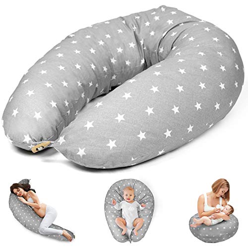 Almohada Embarazo cojin lactancia embarazada - almohadas Premama, Cojín maternal para Embarazadas dormir, cojines grande y Reductor Cuna bebe Gris