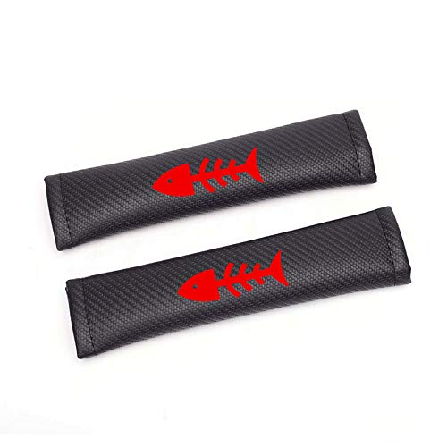 Almohadillas para Cinturón de Seguridad de Fibra de Carbono para A/B/C/E/G/S/V-Class CLA CLS GLA GLC GLE GLS SLC AMG GT con Espinas de Pescado Rojo Pegatinas (2 Unidades)