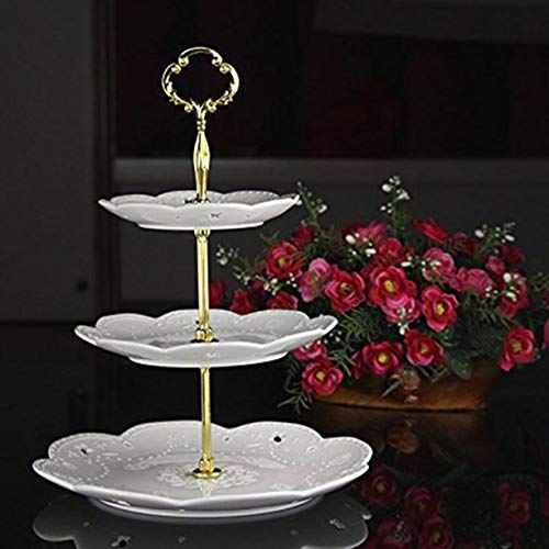 ALONGB 3 Tier Crown Cake Plate Stand Handle Cake Stand Fittings Wedding Party Accessories (5 Piezas) (Dorado)