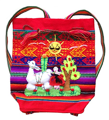 Alpacaandmore - Mochila de tela hecha a mano para niños, con aplicaciones de tela resistente, Diseño alpaca izquierda. (Multicolor) - ALP1251-jm