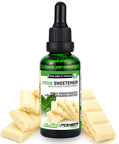 ALPHA POWER FOOD®: Stevia líquida natural - Stevia Gotas de chocolate blanco, Edulcorante natural, sustituto del azúcar con sabor - sin azúcar & calorías