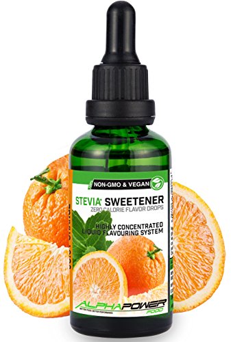 ALPHA POWER FOOD®: Stevia líquida natural - Stevia Gotas de jugo de naranja, Edulcorante natural, sustituto del azúcar con sabor - sin azúcar & calorías