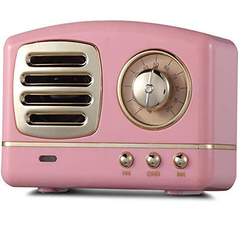 Altavoz portatil Bluetooth Vintage Mini Efecto del Sonido HiFi Envolvente estéreo 3D Bluetooth 4.1+EDR batería de Litio (Rosa)