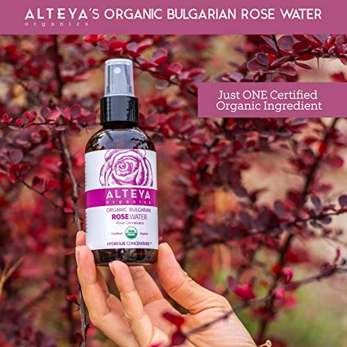 Alteya Organic Agua Floral de Rosa (Rosa Damascena) 120 ml - Spray (Vidrio) - 100% Puro Natural Bio Producto con Certificado USDA