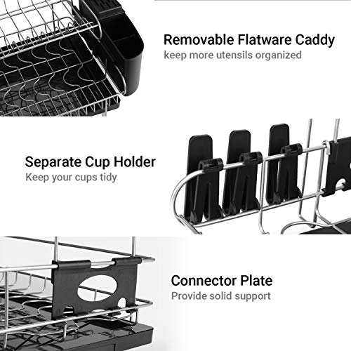 alvorog Escurridor de Platos, Soportes para Platos,Escurreplatos de Cocina Plastico y Metal con Bandeja de Gota Extraíble, Estante para Platos de 2 Niveles con Bandeja (52x44x25cm)