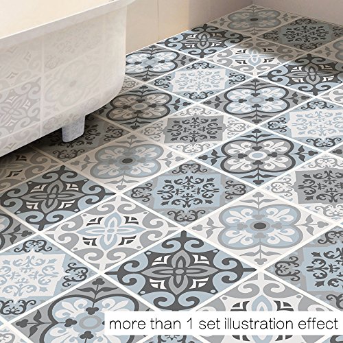 Alwayspon Azulejos de Vinilo Suelo Sticker, Impermeable Antideslizante Azulejos de la Etiqueta para la Cocina Y Baño 23.6X47.2” /, PC 1 Mediterranean 60x120cm (Mediterranean, 50x50cm, 4Pcs)