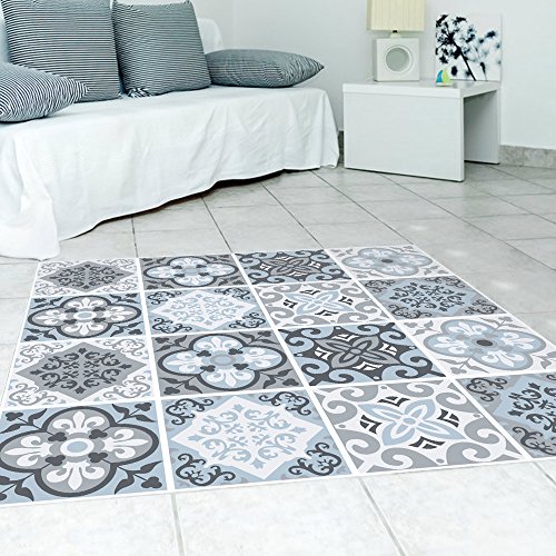 Alwayspon Azulejos de Vinilo Suelo Sticker, Impermeable Antideslizante Azulejos de la Etiqueta para la Cocina Y Baño 23.6X47.2” /, PC 1 Mediterranean 60x120cm (Mediterranean, 50x50cm, 4Pcs)