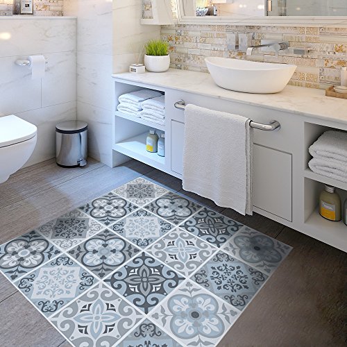 Alwayspon Azulejos de Vinilo Suelo Sticker, Impermeable Antideslizante Azulejos de la Etiqueta para la Cocina Y Baño 23.6X47.2” /, PC 1 Mediterranean 60x120cm (Mediterranean, 50x50cm, 4Pcs)