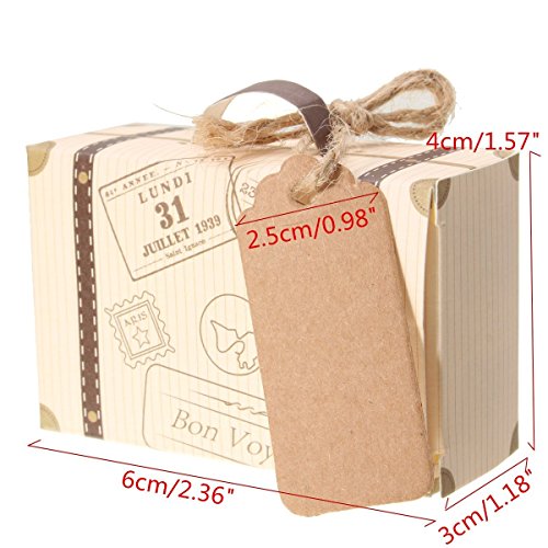amajoy 50pcs Mini maleta boda Favor caja con cordel de yute de tarjeta de papel Kraft y Candy caja para fiesta de cumpleaños bebé ducha boda Decor