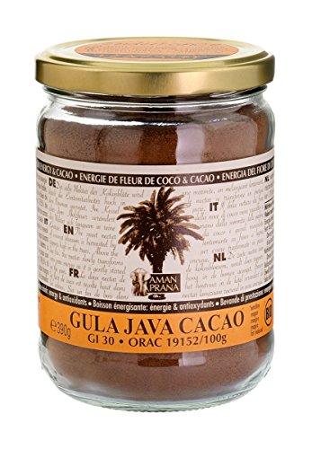 Aman Prana - Gula Java Cacao 390gr - bebida de chocolate a base de cacao bio con azucar de flor de coco con bajo índice glucémico