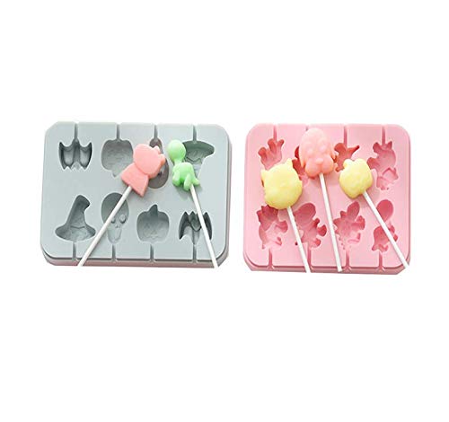 Amandsyl Antiadherente Molde de Silicona para Cake Pop Caramelo De Chocolate Dinosaurio Forma del Molde En Forma De Piruleta Suave Molde De Caramelo De Chocolate Molde de Silicone Lollipop (2 Piezas)