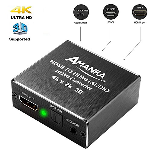 AMANKA HDMI Audio Extractor Ultra HD 4K x 2K HDMI a HDMI SPDIF/Toslink Óptico Salida de Audio de 3,5 mm para PS3 PS4 BLU-Ray DVD Xbox TV