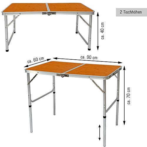 AMANKA Mesa para Acampada 90x60x70cm de Aluminio Plegable portátil como si Fuera un maletín Altura Regulable para pícnic Camping Bambú