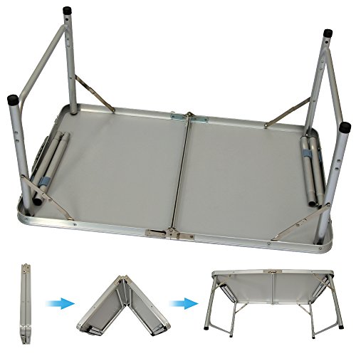 AMANKA Mesa para Acampada 90x60x70cm de Aluminio Plegable portátil como si Fuera un maletín Altura Regulable para pícnic Camping Bambú