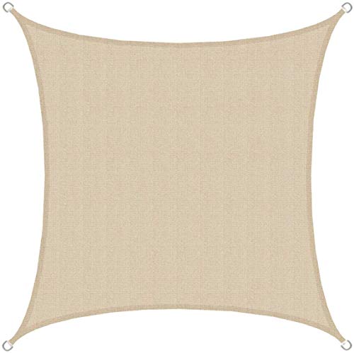 AMANKA Toldo UV - 4x4 m HDPE Vela de Protección Solar Cuadrada- Techo para Balcón Jardín Beige