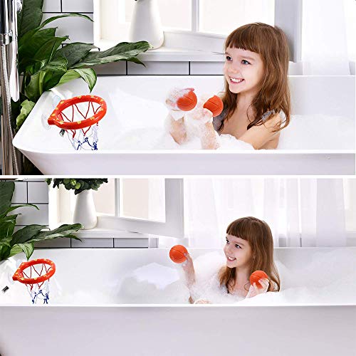 Amasawa Mini Baloncesto de Baño,Canasta Baloncesto Infantil Bañera,Juego de aro de Baloncesto para Baño Juego de Disparos en la Bañera Juguetes con 3 Bolas y Ventosas para Niños, Niños Pequeños