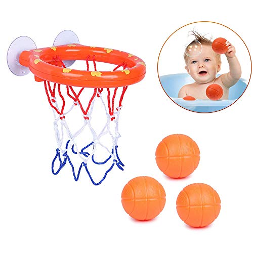 Amasawa Mini Baloncesto de Baño,Canasta Baloncesto Infantil Bañera,Juego de aro de Baloncesto para Baño Juego de Disparos en la Bañera Juguetes con 3 Bolas y Ventosas para Niños, Niños Pequeños