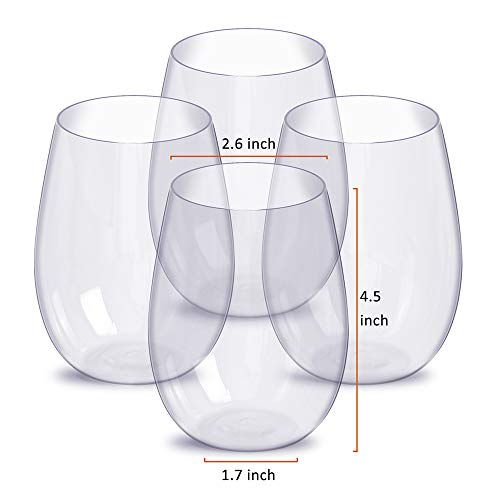 Amasawa Vasos de Vino de plástico Set de 4 Vasos de Vino Blanco Rojo sin Romper Irrompible Reutilizables 16oz 450ml Vasos para Fiestas, Bodas, Acampar Mejor Que Las Gafas de policarbonato