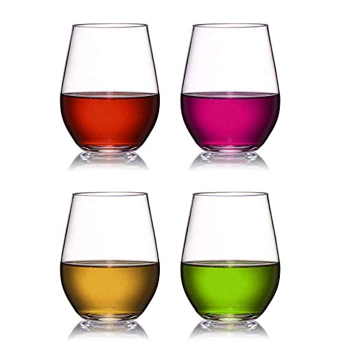 Amasawa Vasos de Vino de plástico Set de 4 Vasos de Vino Blanco Rojo sin Romper Irrompible Reutilizables 16oz 450ml Vasos para Fiestas, Bodas, Acampar Mejor Que Las Gafas de policarbonato