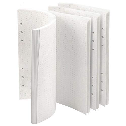 AMAYGA Recambios de folios 4 paquetes de papel con 6 orificios, tamaño A5, 21 x 14 cm,para carpeta de anillas de hojas sueltas o planificador,45hojas por paquete A5,Dots White Paper