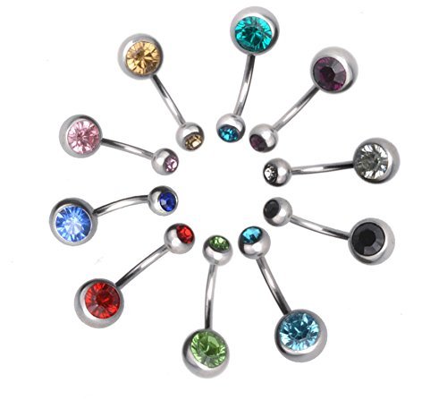 Amaza 20pcs piercing ombligo titanio brillante Joyería mujer (Multicolor)