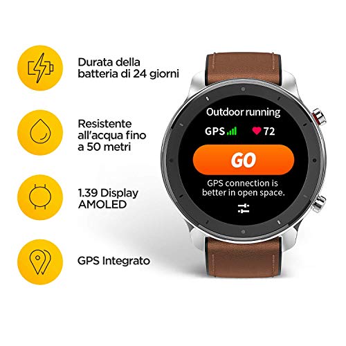 Amazfit GTR 47mm Reloj Inteligente Smartwatch Deportivo AMOLED de 1.39" GPS + GLONASS integrado Frecuencia cardíaca Continua de 24 Horas Larga duración de batería 12 Deportes Diferentes - Acero