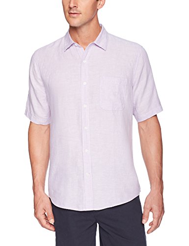 Amazon Essentials - Camisa a cuadros de lino con manga corta para hombre., Lavanda, US S (EU S)