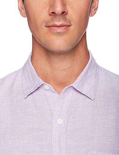 Amazon Essentials - Camisa a cuadros de lino con manga corta para hombre., Lavanda, US S (EU S)